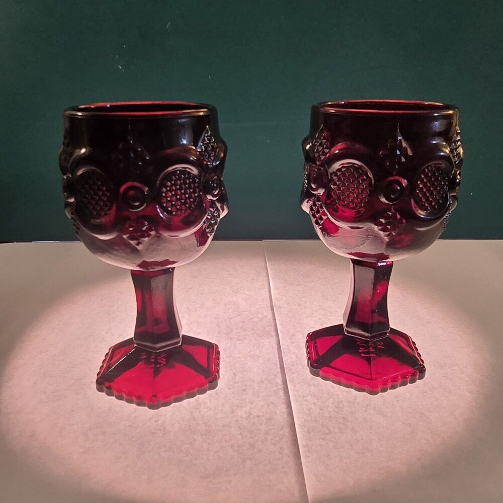 2 Avon 1876 Cape Cod Ruby Red Collection Goblet / Altar Chalice 4 0z Capacity